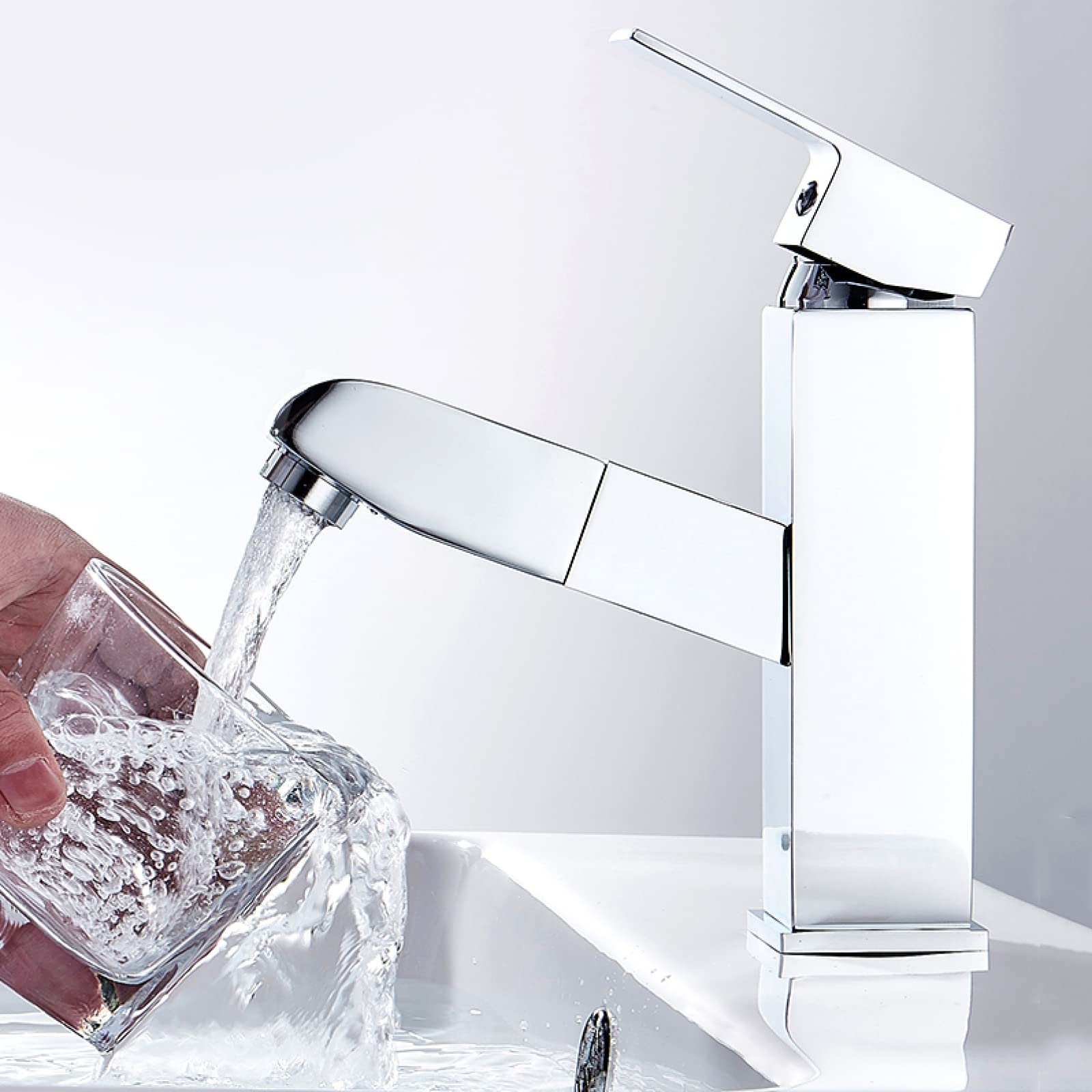 Miscelatore per lavabo con Rubinetto Estraibile per Acqua Calda e Fredda, Maniglia Singola Girevole, Maniglia Singola Retrattile Multifunzionale, Rubinetto per lavabo Multifunzionale per Bagno