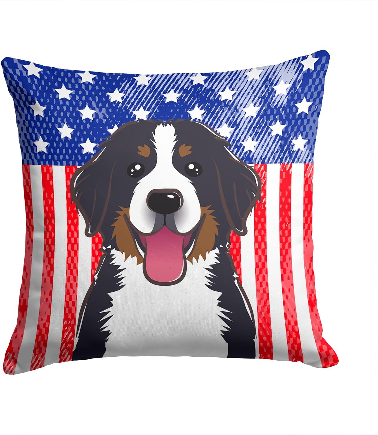 Caroline's Treasures BB2167PW1414 American Flag and Bernese Mountain Dog Fabric Decorative Pillow Machine Washable, Indoor Outdoor Decorative Pillow for Couch, Bed or Patio, 14Hx14W