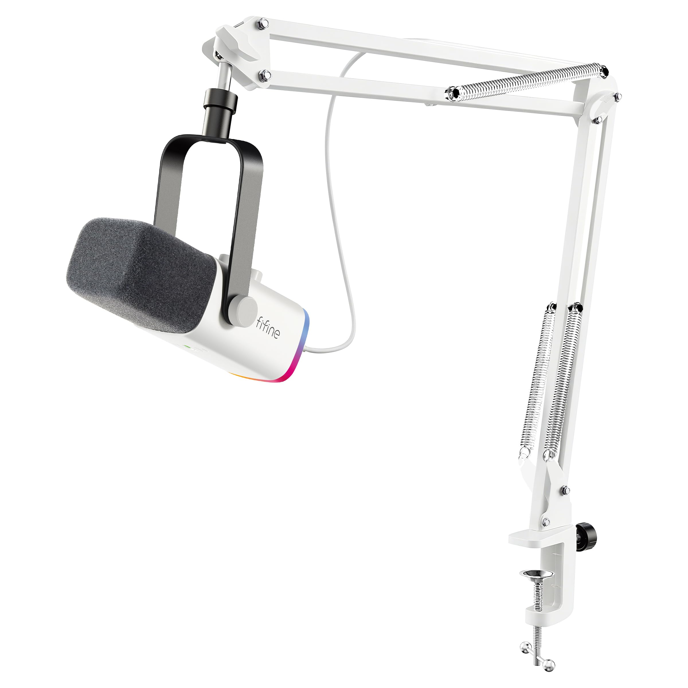 Fifine XLR Streaming Mikrofon mit Arm für Podcast Studio, USB Dynamisch Microphone Gaming PC mit Stummschalttaste, für PS4/5 Mac Mixer Soundkarten - Weiß