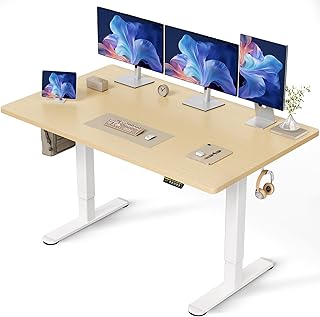 Claiks Electric Height-Adjustable Desk 160 x 80 cm FSC® - Standing Sitting Table with Cable Management & Memory Function Quiet Motor for Home Office Ergonomic Design Beige Worktop