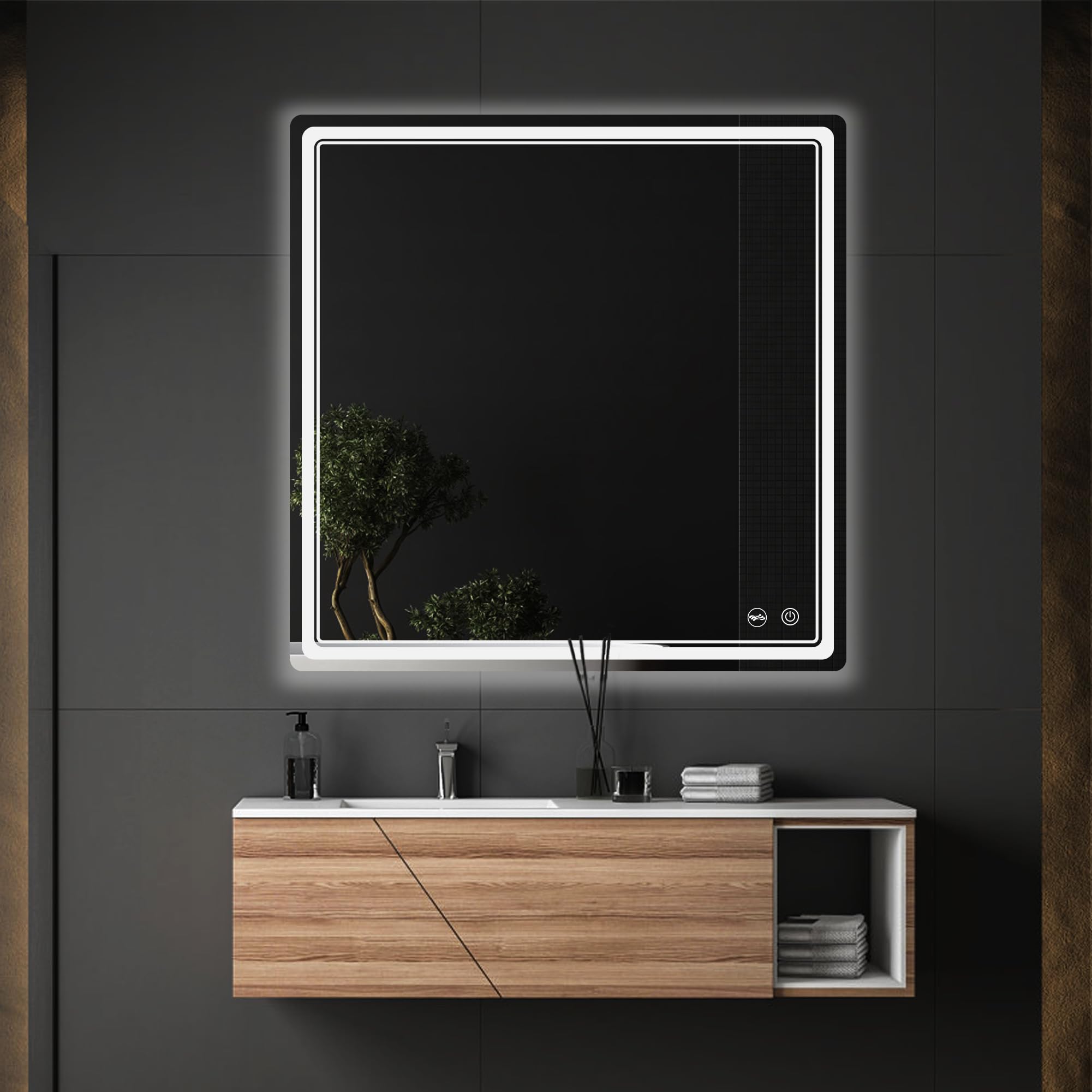 Miroir de salle de bain mural FORTNEY 36x36cm avec lumières