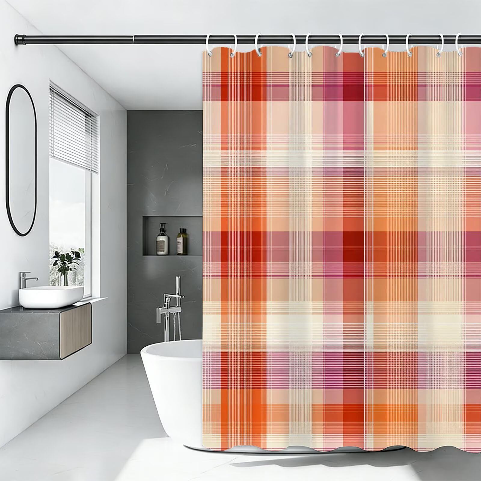 Enrejado Cortina de Ducha 180x200, Tela Poliéster Impermeable con 12 Ganchos, Secado Rápido Cortinas de Baño Lavables Shower Curtain Resistente a Humedad Decoracion Hogar Simple Cortina Ducha,Model669