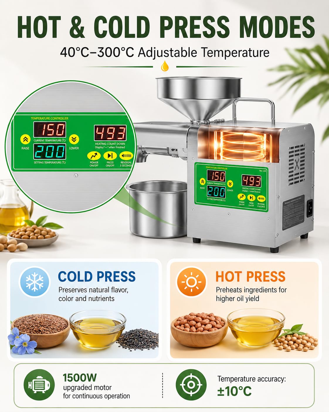 Macchina per Olio, Pressa Elettrica per Semi e Frutta Secca, 1500 W