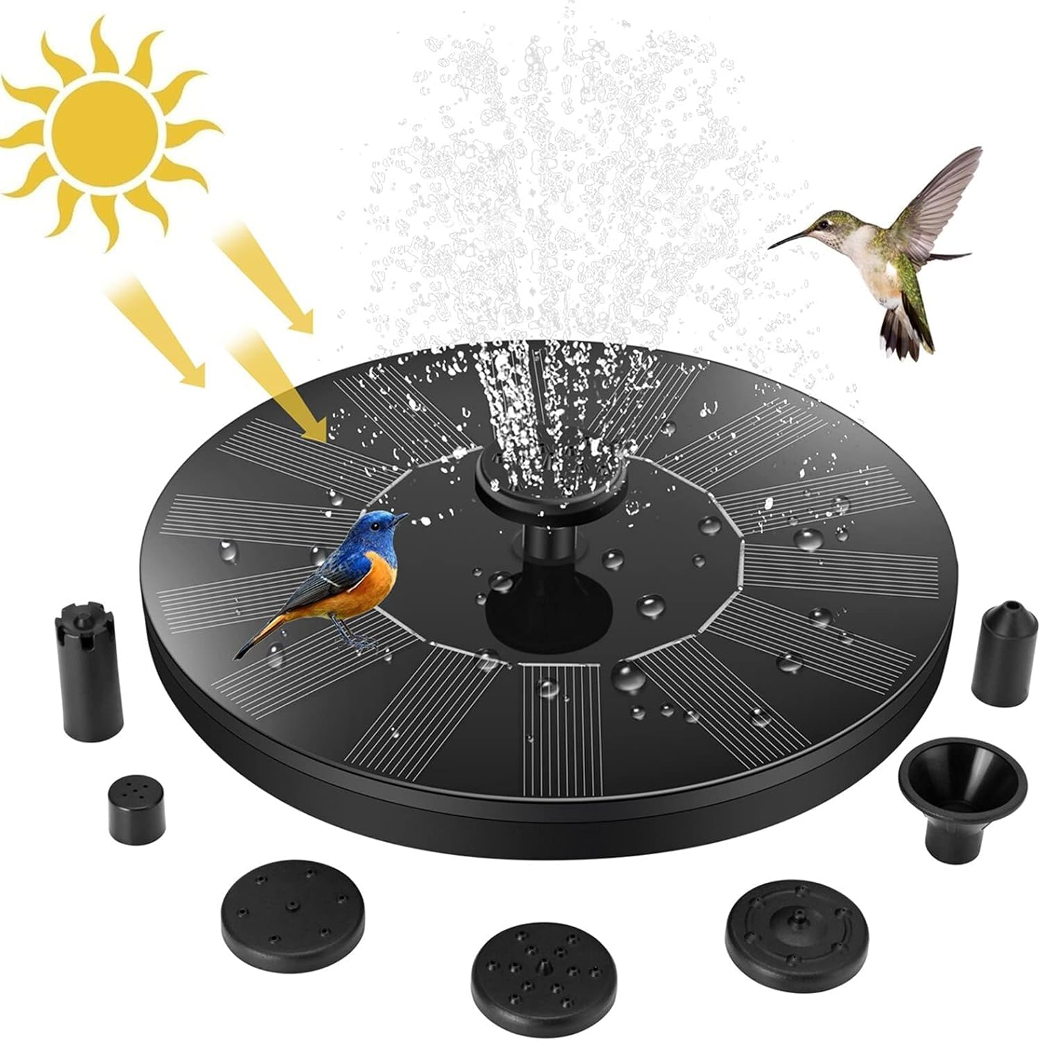 Solar Fountain Pump, Floating Solar Powered Water Fountain with 7 Nozzles, Outdoor Solar Water Feature for Bird Bath, Garden, Pond, Pool and Patio Decoration (16 CM)