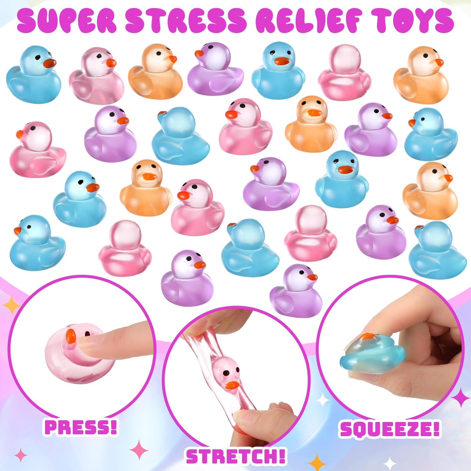 Civaner 60 Pcs Tiny Squeeze Mini Duck Stress Relief Cute Fidget for Adults Birthday Party Easter Egg Filler and Easter Basket Stuffer Gift