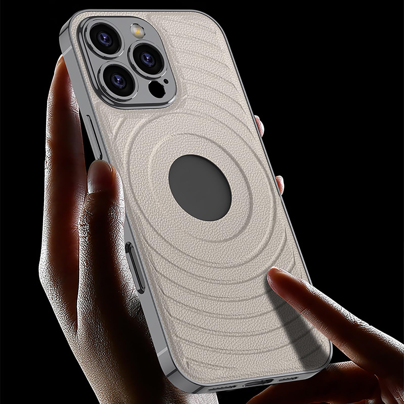 Magnetyczne etui do iPhone 16 Pro Max/16 Pro/16 Plus/16, ultracienkie skórzane etui z logo View kompleksowe etui ochronne na obiektyw, białe, 16 Pro