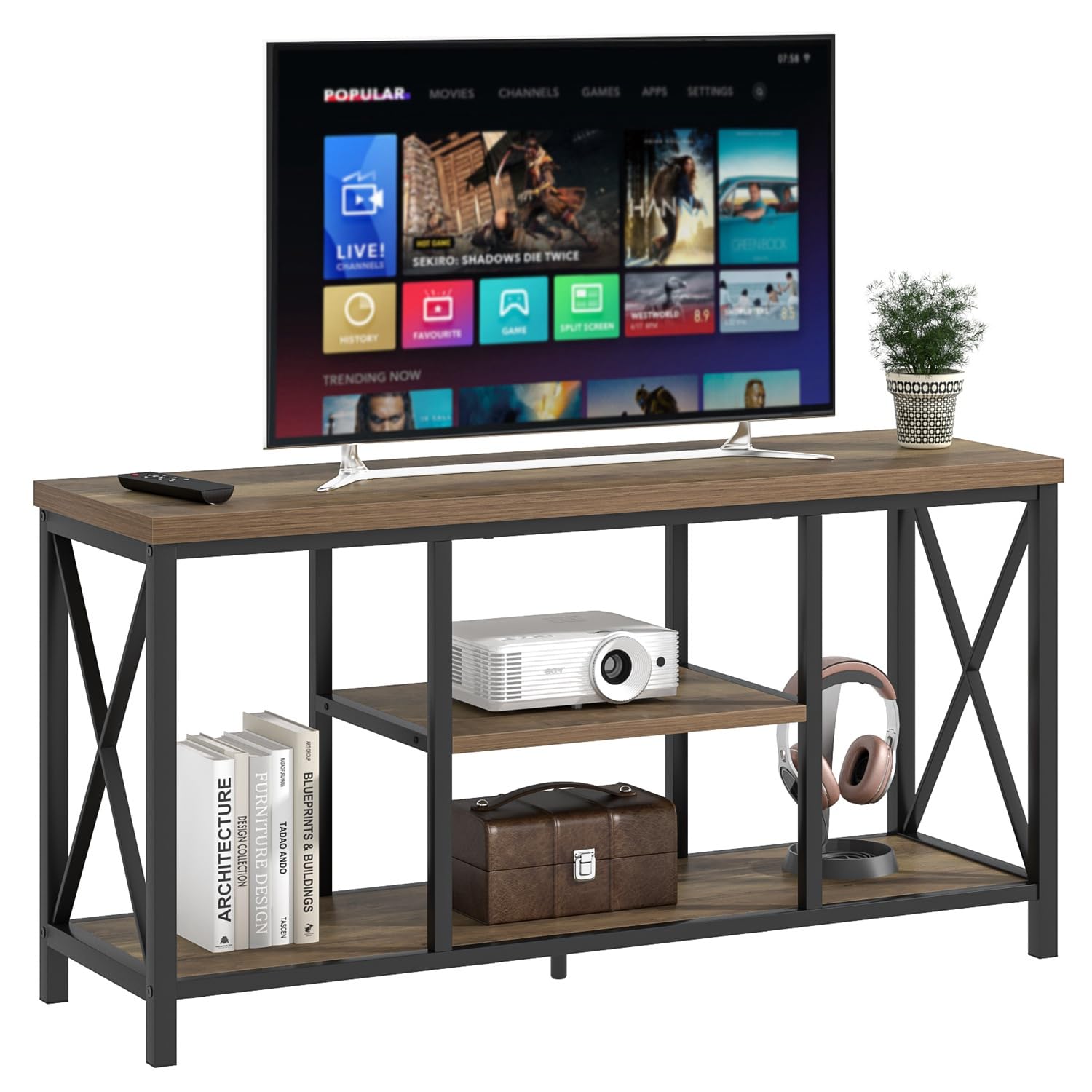 FOLUBAN TV Stand for TVs up to 55 Inch, Oak 47 Inch