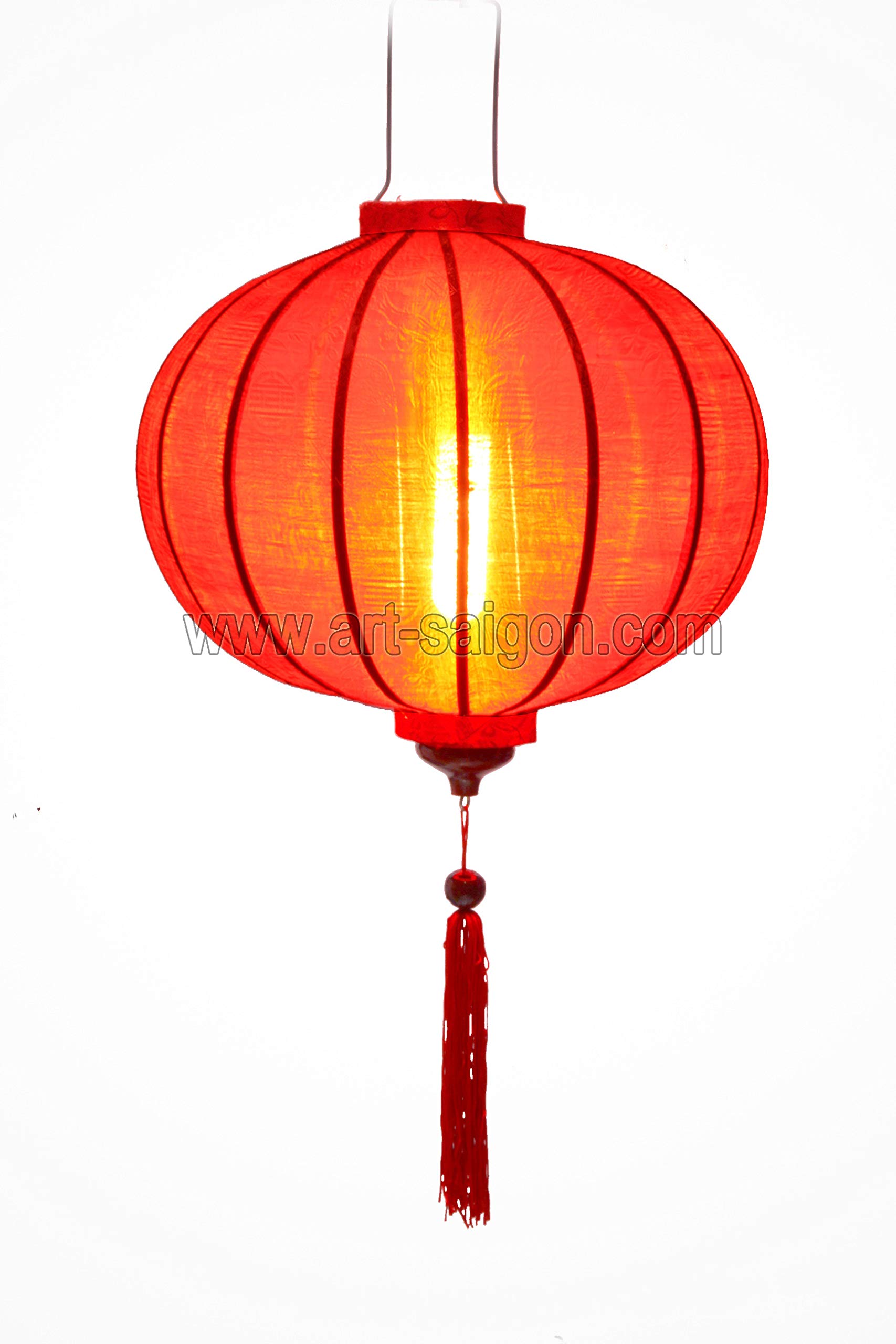 Linterna Asiática de Seda Rojo R - Diámetro Ø47cm - Farolillo Hoi An en Tela, Bambú y Madera - Artesanía Vietnamita y Decoración Asiática (Ref. R40-R)