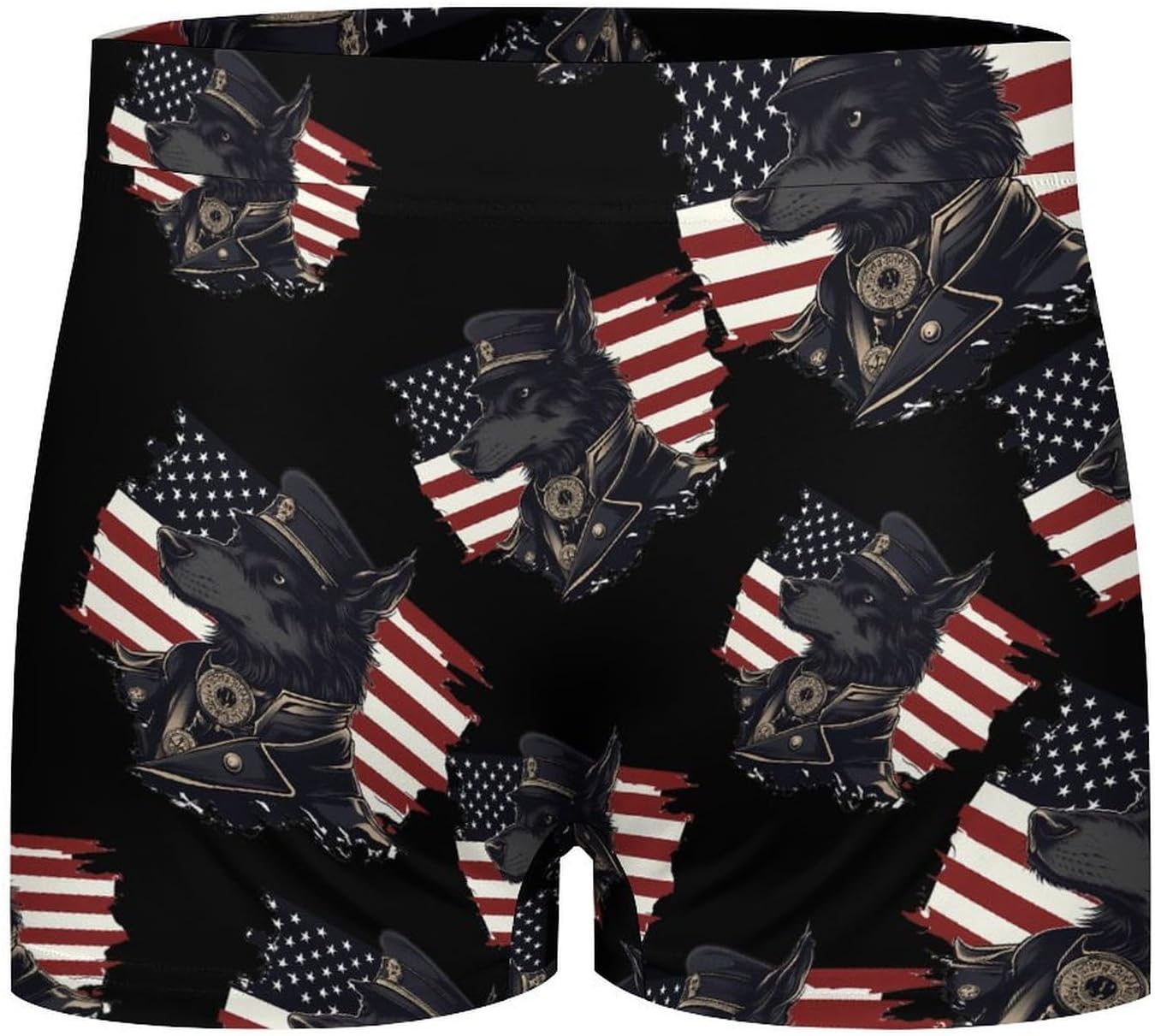 U.S.A Flag Wolf Police Officer Classic Mens Underwear Boxer Briefs Soft Stretch Shorts Printing