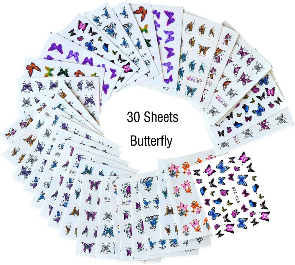 Lookathot 30Sheets Nail Art Stickers Decals Butterfly Design Pattern Water Sky Star Foil Paper Printing Transfer DIY Decoration Tools Accessories