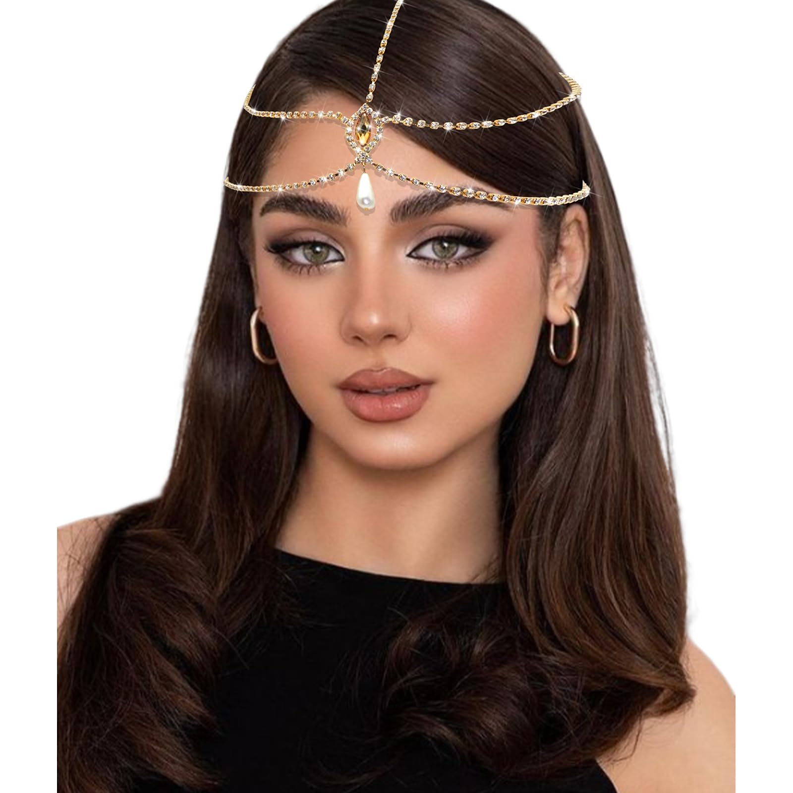 Amazon.com: SAWINDA Gold Head Chain Rhinestone Head Jewelry Crystal ...
