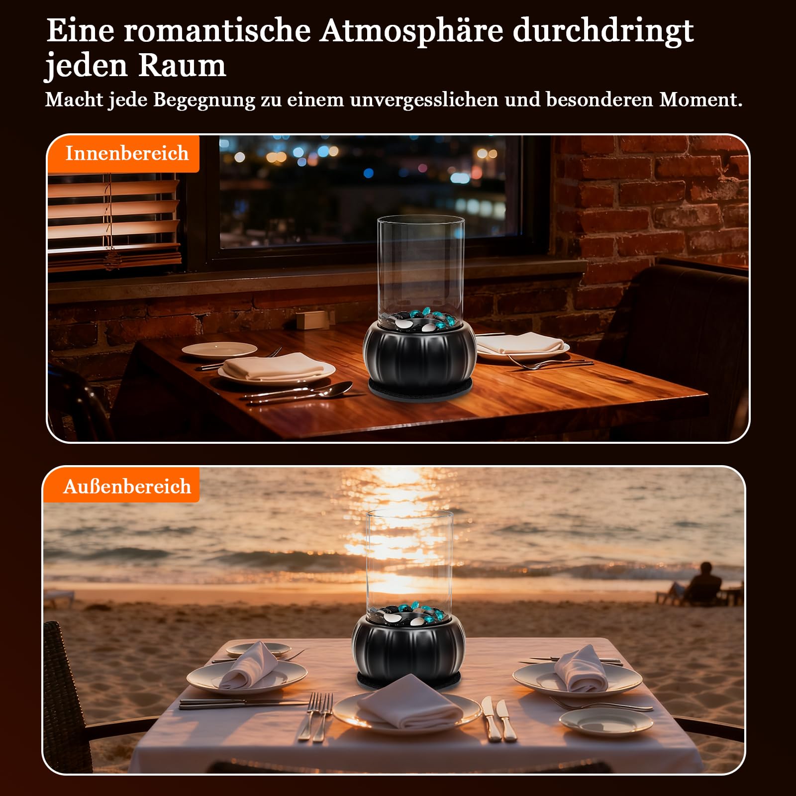 Innenfeuerstelle Schreibtischkamin mit 3 Farben Deko Steinen, Desktop-Kürbis Party-Dekor für Indoor & Outdoor