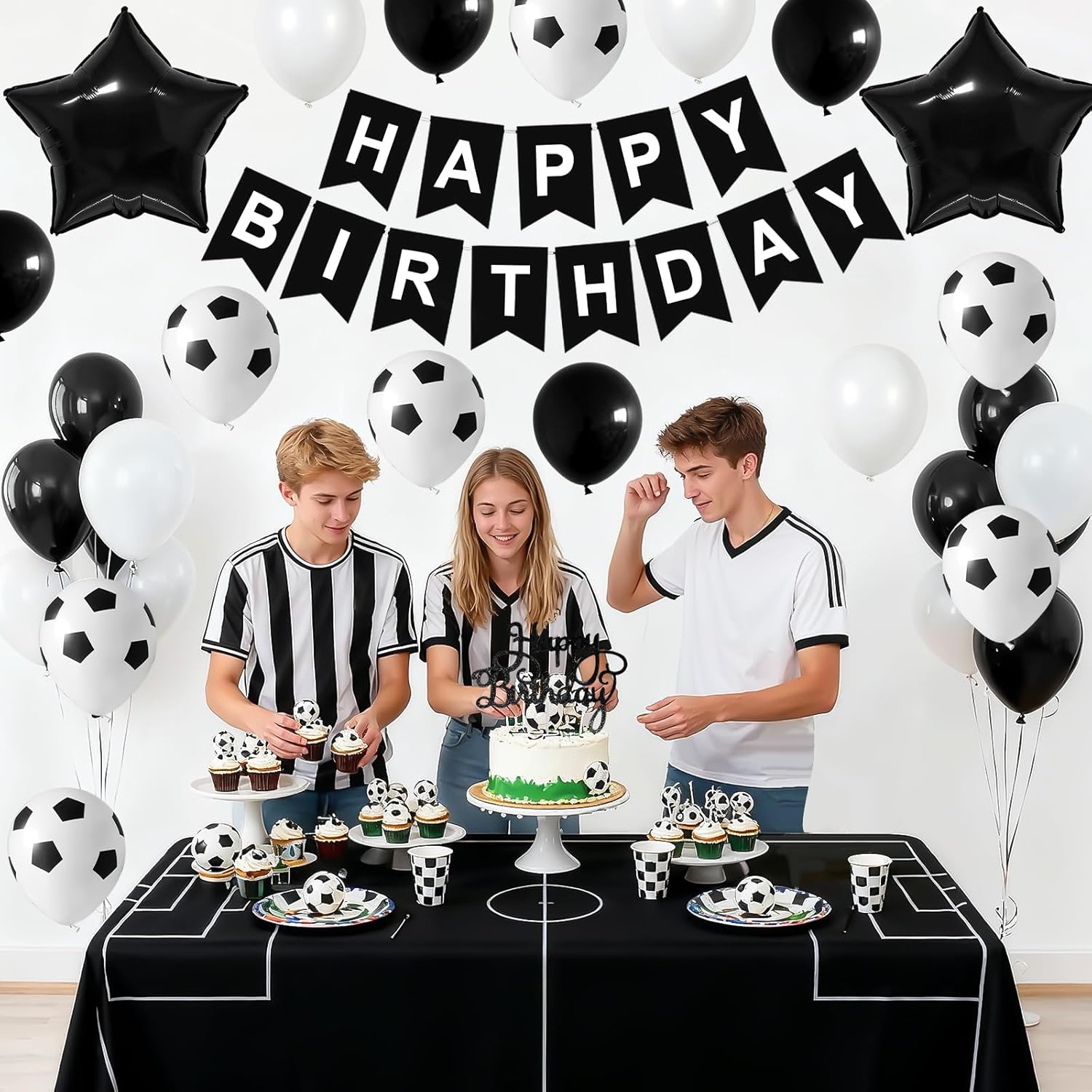 Soccer Balloons Soccer Birthday Party Decorations, Football Birthday Party Balloons with Happy Birthdays Banner Cake Toppers 18in Foil Balloon for Boys Girls Party Decor - Image 4
