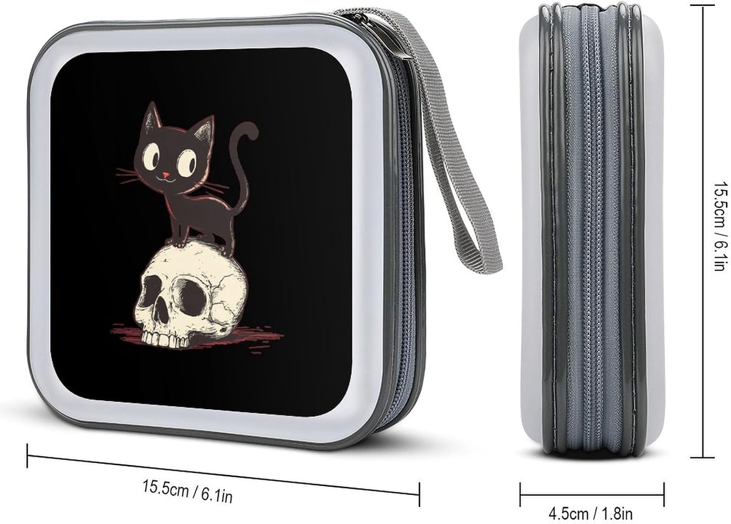 Halloween Black Cat Skull Head CD Case Portable DVD Storage Box CD Wallet Holder Binder Organizer for Car Home