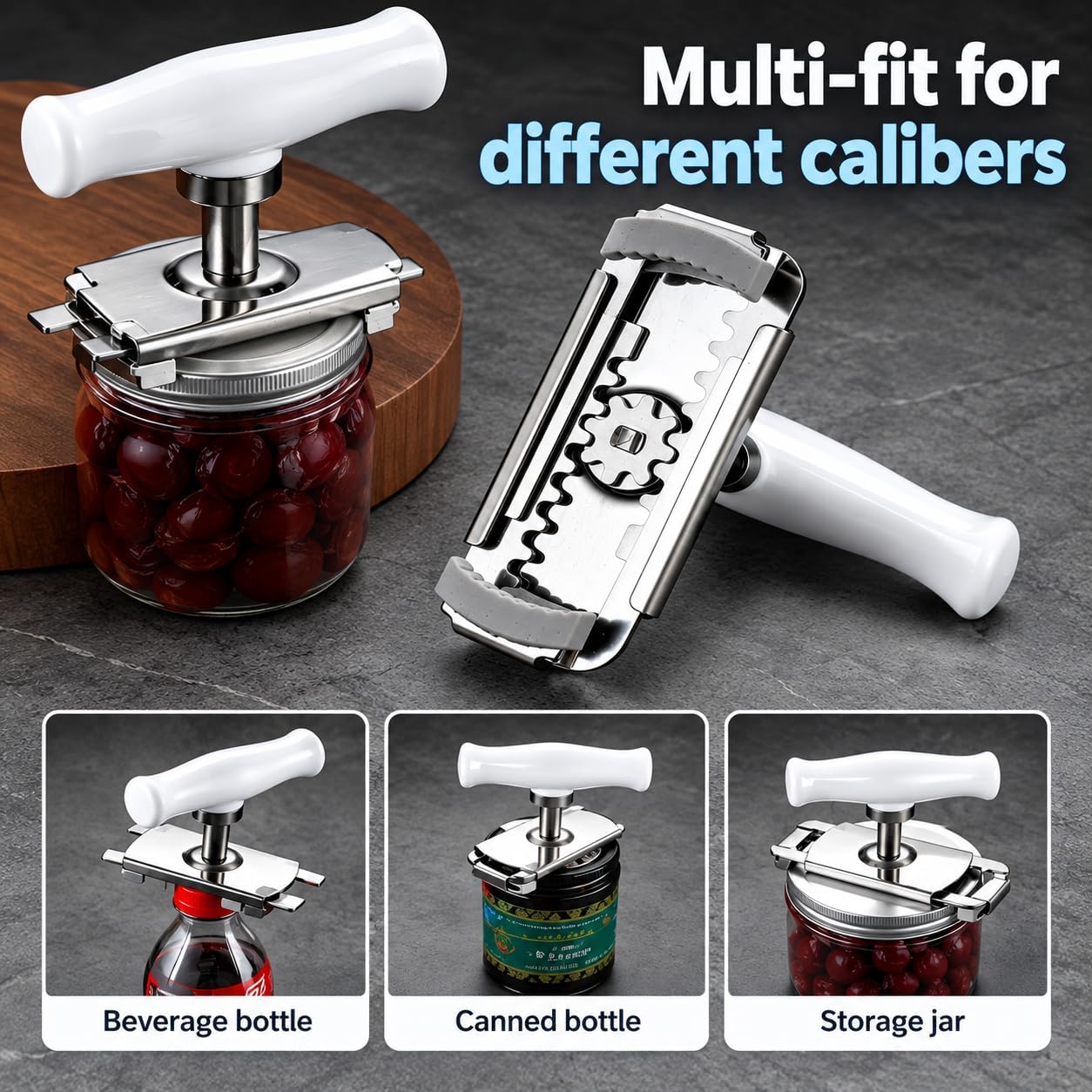 Cap Crack Jar Opener, Adjustable Multi-Lid Can Opener for Weak Hands