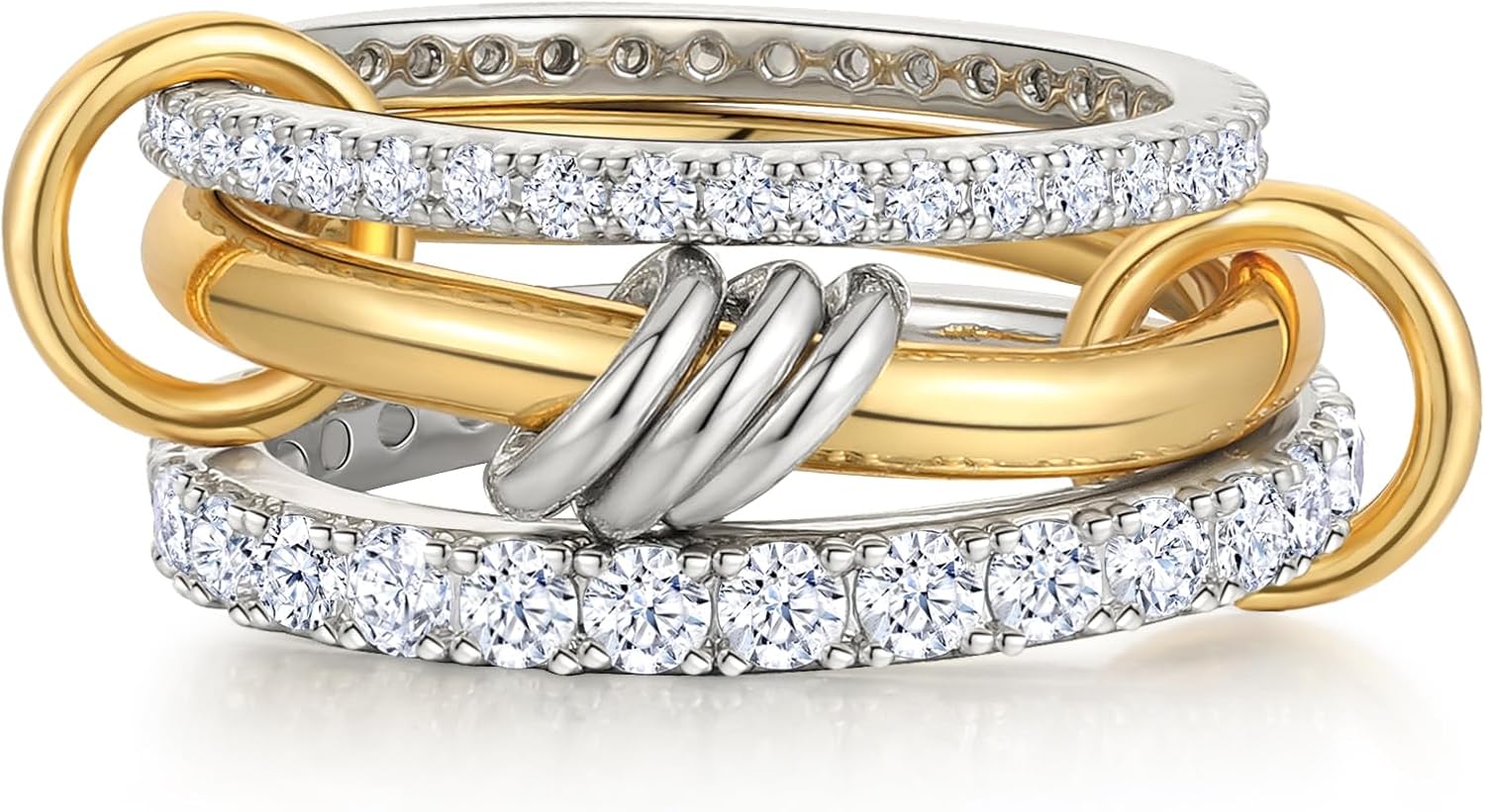 Gold Silver Rings for Women Non Tarnish 18K Gold Plated Stackable Rings Dainty Cubic Zirconia Statement Rings Wedding Band Thumb Ring Mixed Metals Stacking Rings Set Size 6 7 8 9 10 Jewelry Gifts