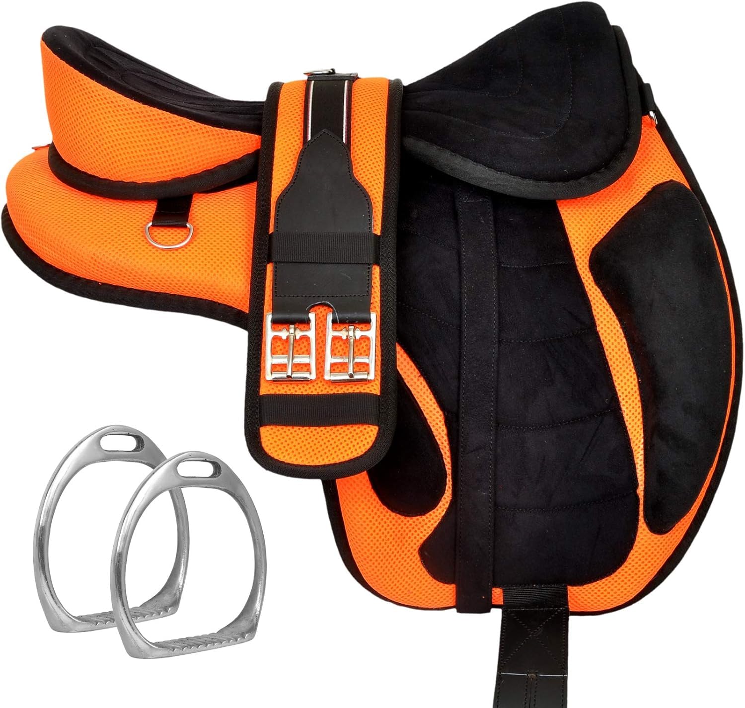 ADB CREATIONS Synthetic Treeless Freemax Horse Saddle Handmade Western Lightweight Synthetic Horse Saddle with Comfy Padded Seat Matching Girth and Aluminum Stirrups 10 to 18-Inch Seat (Orange)