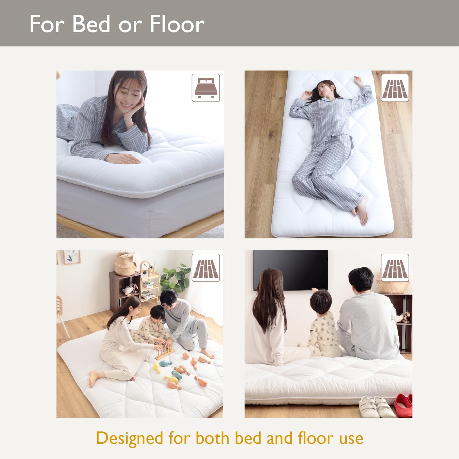 TEIJIN Japanese Futon Mattress, 100% Polyester, Foldable & Portable Floor Lounger Bed, Roll Up Sleeping Pad, Shikibuton (Twin, Regular)