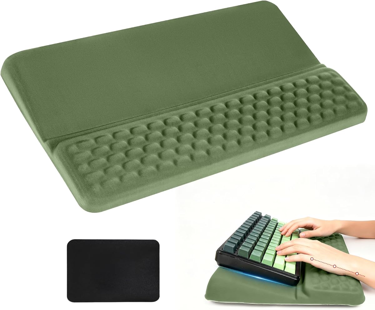 Ergonomischer Tastaturständer mit Handballenauflage, Integrierter Keyboard Ständer mit einstellbarem Neigungswinkel, Memory-Schaum & Massagetextur, für Büro, Gaming, Zuhause, Avocadogrün inkl. Mauspad