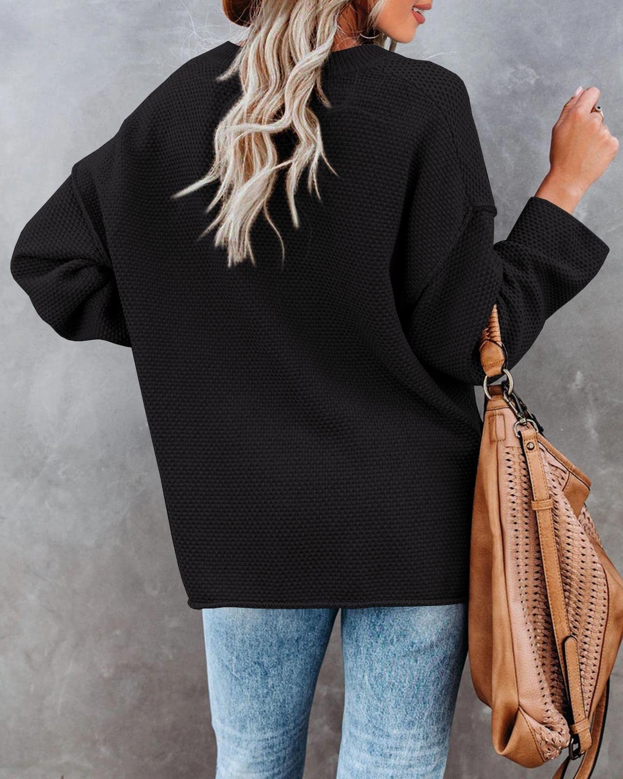 Saodimallsu Women's Oversized Sweaters Batwing Long Sleeve Loose V Neck Button Henley Tops Pullover Knit Jumper