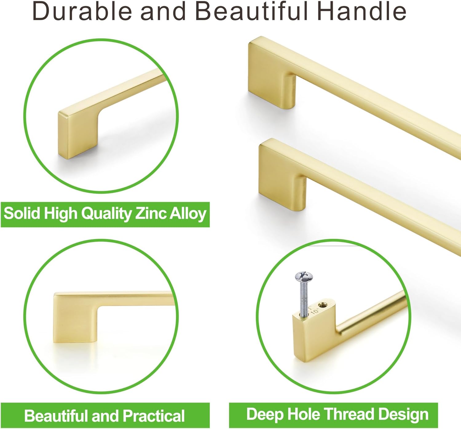 TUNNY 10 Pack Classic Cabinet Handles-5"/128mm Screw Spacing Matte Brushed Gold Furniture Hardware Handles for Kitchen Cabinets Bedroom Cabinet Pull