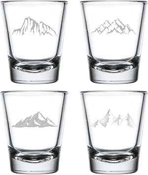 MIP Set of 4 Shot Glasses 1.75oz Shot Glass Gift Mountains Collection Outdoors Hiking Rock Climbing