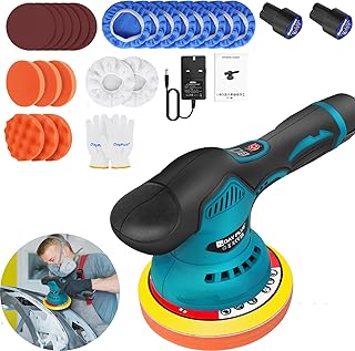 Akku Poliermaschine, Auto Poliermaschine Set 22 pcs, Exzenter Poliermaschine 12mm für Auto, 8 Variable Geschwindigkeit, Akku Exzenter Polierer zum Polieren und Wachsen von Auto-Fußbodenmöbeln