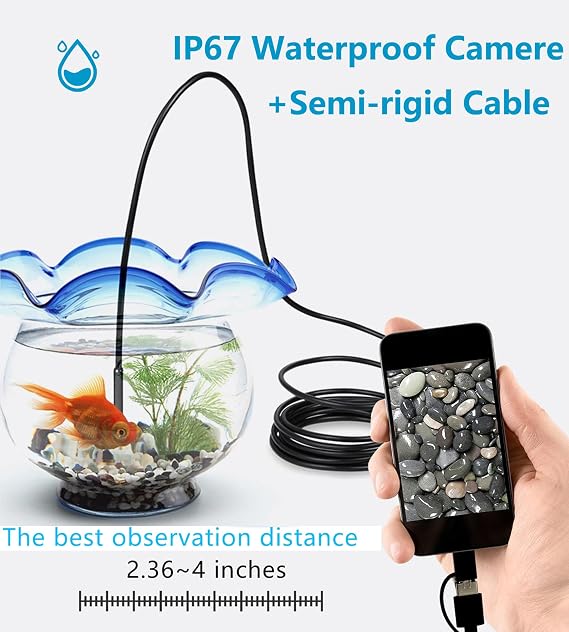 5.5 mm Borescope Inspection Snake Camera Waterproof,USB C Endoscope for Phone, Computer, 16.4 Ft Semi-Rigid Cord with 6 LED Lights, Compatible with Windows