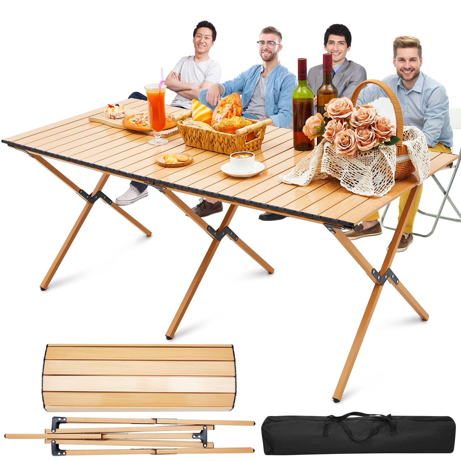 Menkxi Extra Large Foldable Camping Table 6-8 Person Camping Table Carbon Steel Camping Table 5 ft Roll up Picnic Table with Carrying Bag for Outdoor Backyard BBQ Party Beach