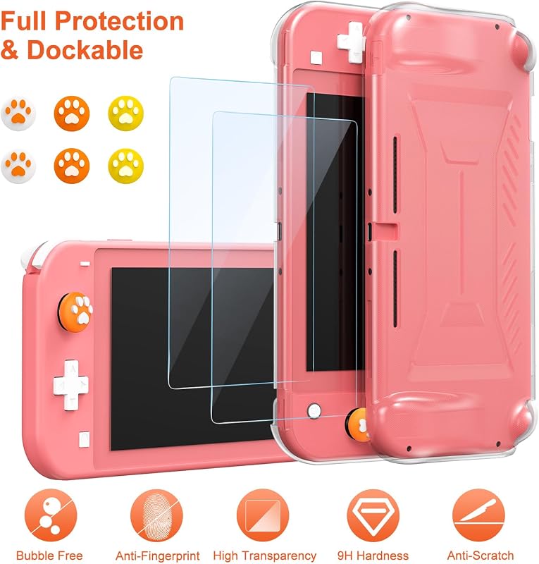 innoAura 17 az 1-ben Nintendo Switch Lite Tok Szett - Hordozható Táska, Játék Tárolás, Védőfólia, Állvány, Joystick Sapka Narancs