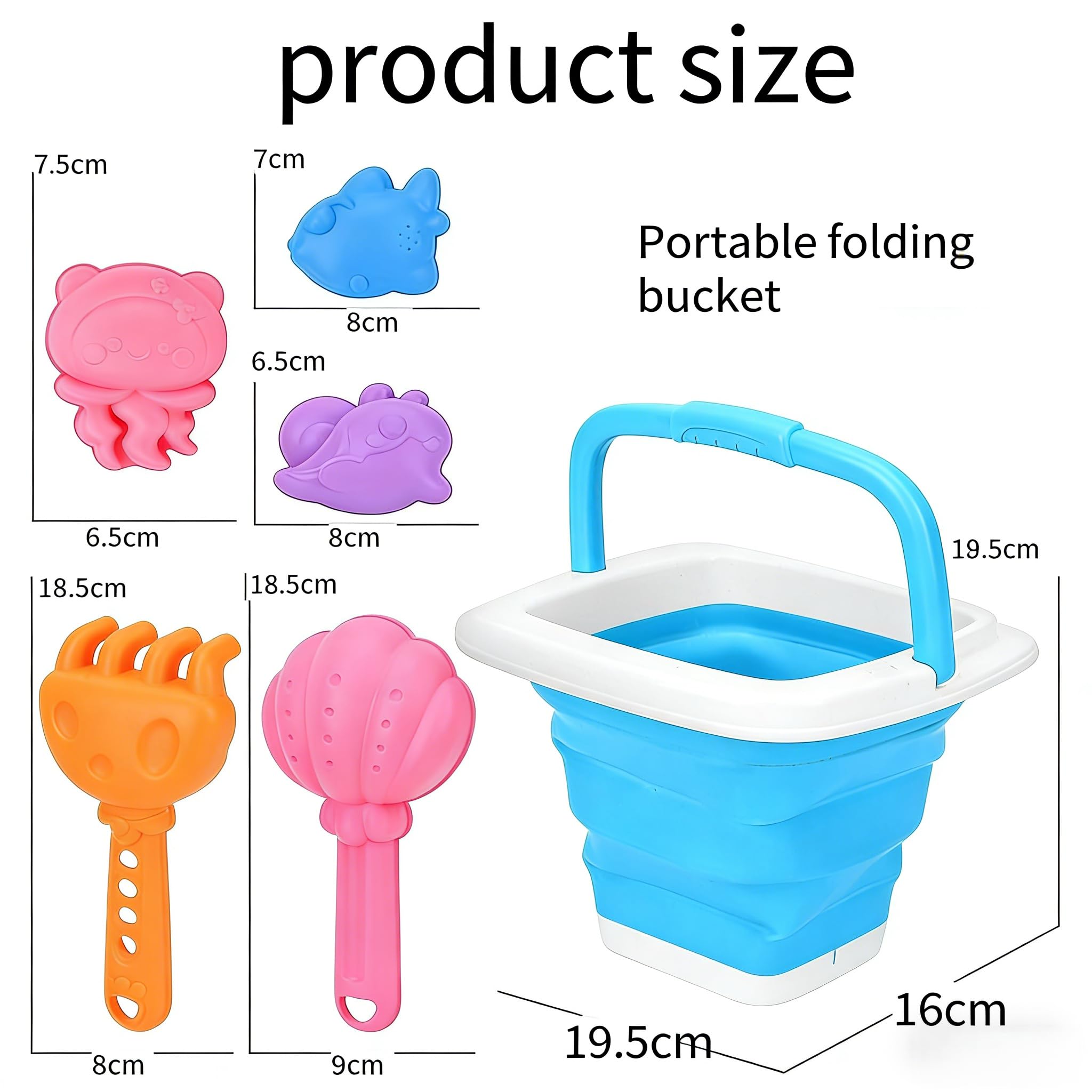 Juego de juguetes de arena 19 piezas, juguetes para la playa para niños - cubo plegable con pala de arena | Juguete de caja de arena con bolsa de malla para playa, viaje,regalo a partir de 3 (azul) — view 4