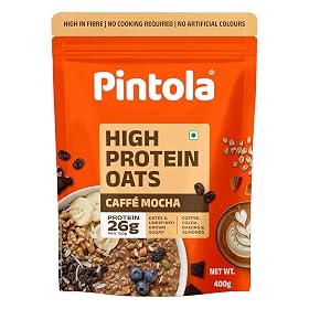 Pintola 26g High Protein Caffè Mocha Oats 400g, No Refined Sugar, with Almonds, Raisins, Pumpkin & Chia Seeds, 9.6g Fibr