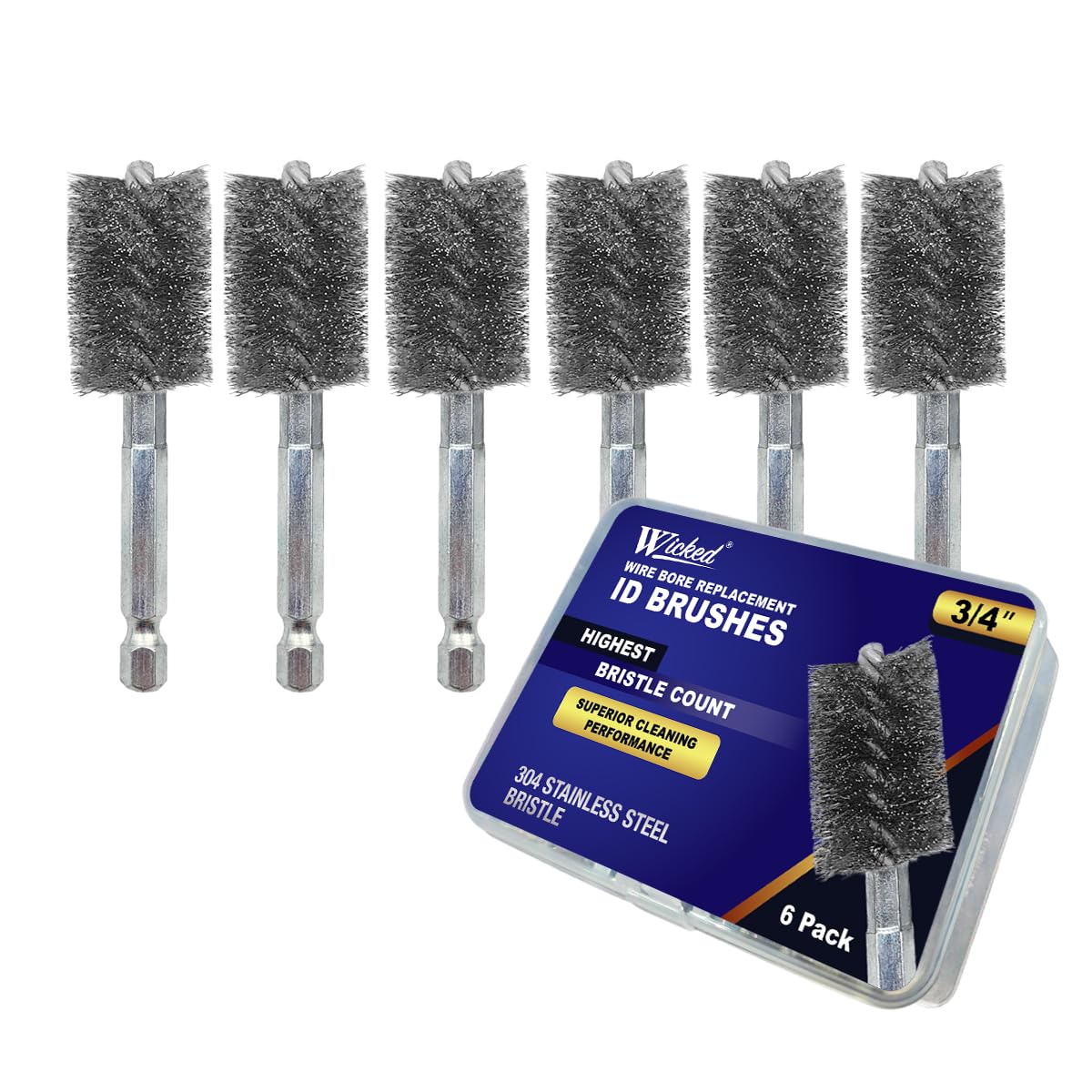 WICKED Professional ID Copper Tube Pipe Cleaner Replacement Brushes (3/4" (6-Pack))