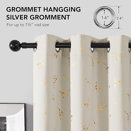 Miniatura 6 de Deconovo - Cortinas blackout con patrón de constelación, estampado metálico, ojales y bloqueo de luz para ventana de sala, 2 paneles