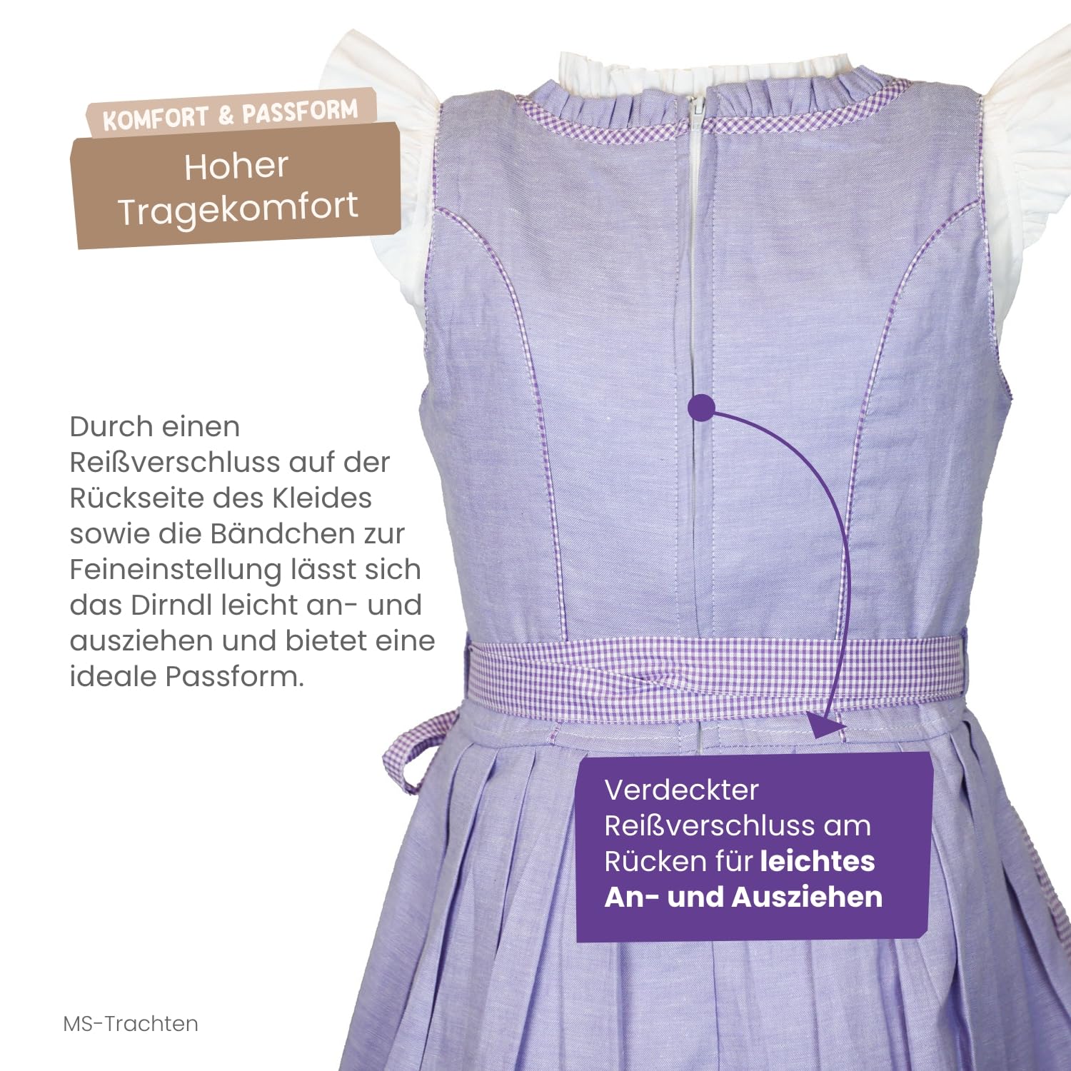 Dirndl Lina per bambini – Dirndl viola blu con camicetta e grembiule, 3 pezzi, abito tradizionale per bambine