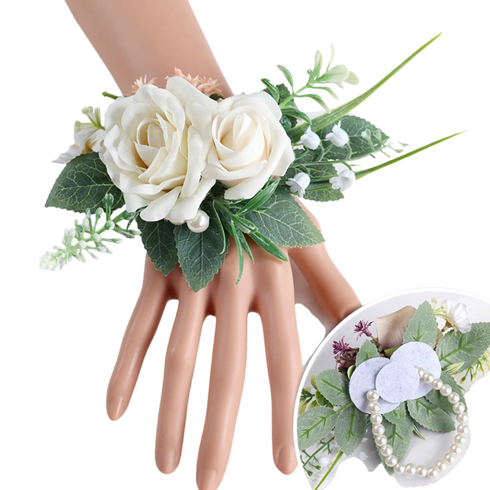 Jazuaiao Wrist Flower Realistic Rose Boutonniere for Girls Wedding Bridesmaids Wristbands in Classical Color Optional Silk Boutonnieres for Groomsmen