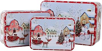 Christmas Cookie Tins Cookie Jars Food Storage - Decorative Cookie Gift Tins, Extra Thick Metal 1