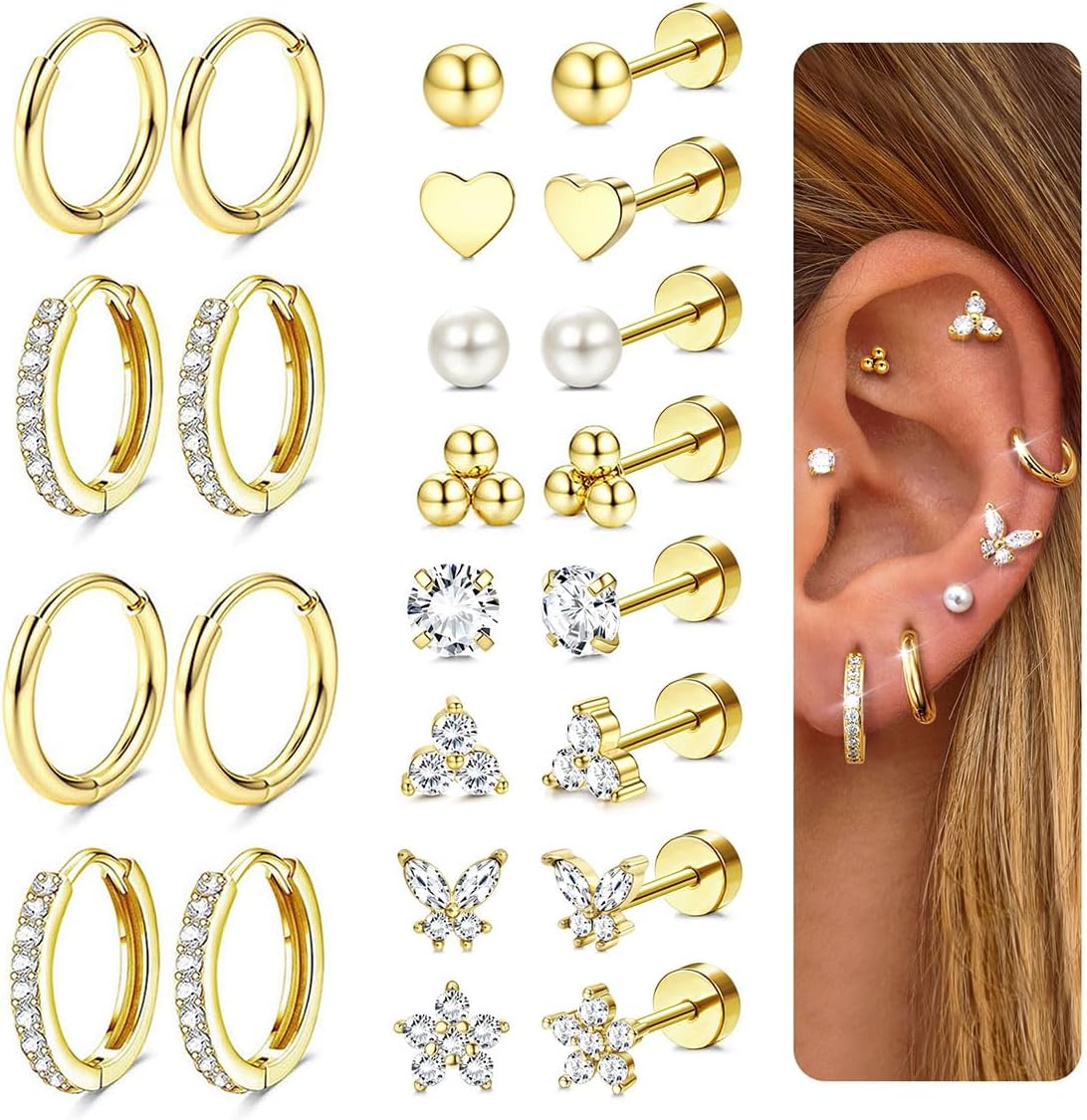 Jstyle Hypoallergenic Gold Stud Hoop Earrings for Women Men Surgical Stainless Steel Flat Back Earrings Small 14K Gold Huggie Hoops Cartilage Earring Set for Multiple Piercing Jewelry Gifts for Women Jstyle Hypoallergenic Gold Stud Hoop Earrings for Women Men Surgical Stainless Steel Flat Back Earrings Small 14K Gold Huggie Hoops Cartilage Earring Set for Multiple Piercing Jewelry Gifts for Women