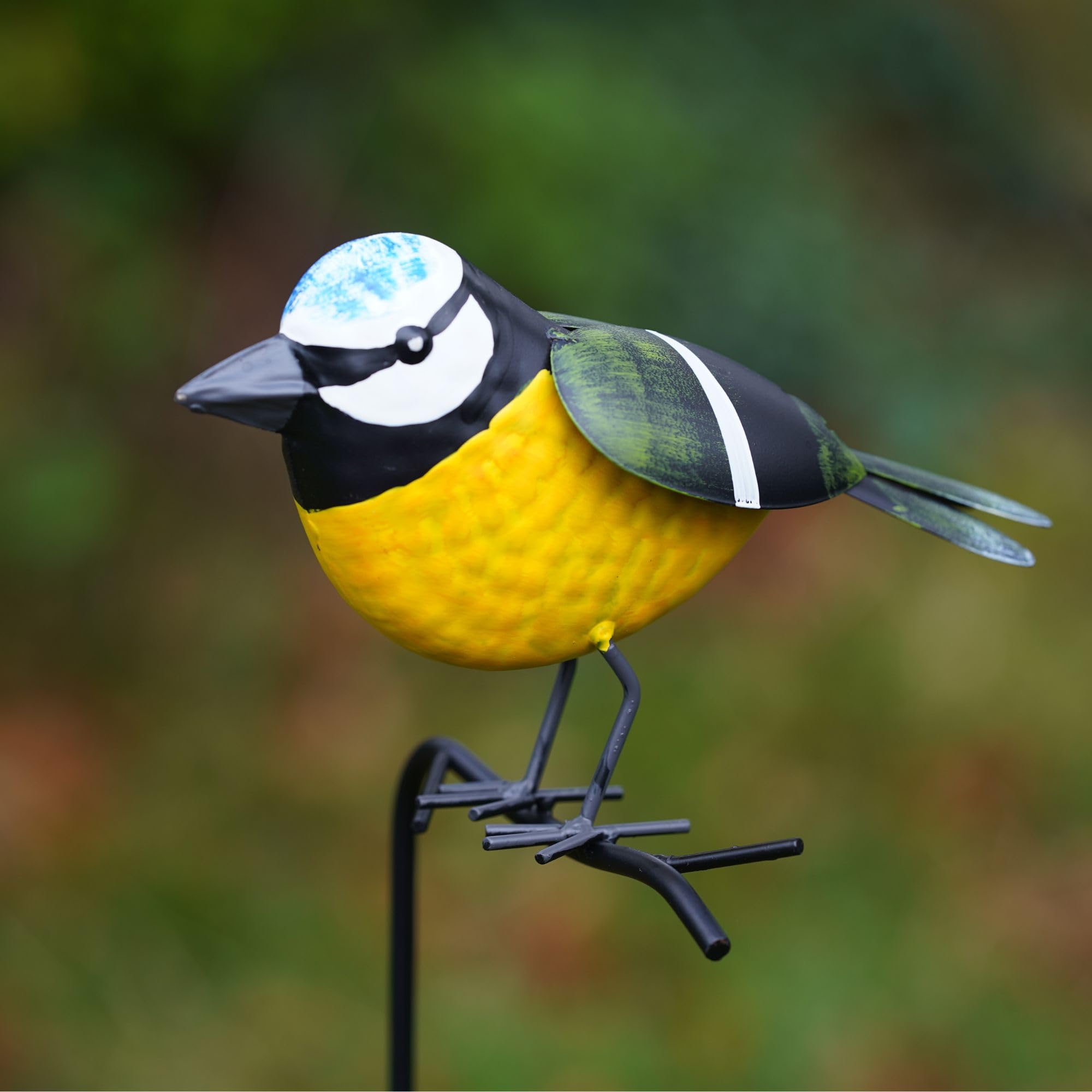 Burgess Home & Garden Blue/ White Tit On Stick Metal Garden Ornament Stake Robin Bird Statue Tin Decoration | British Bird Watcher Gardening Large Gift