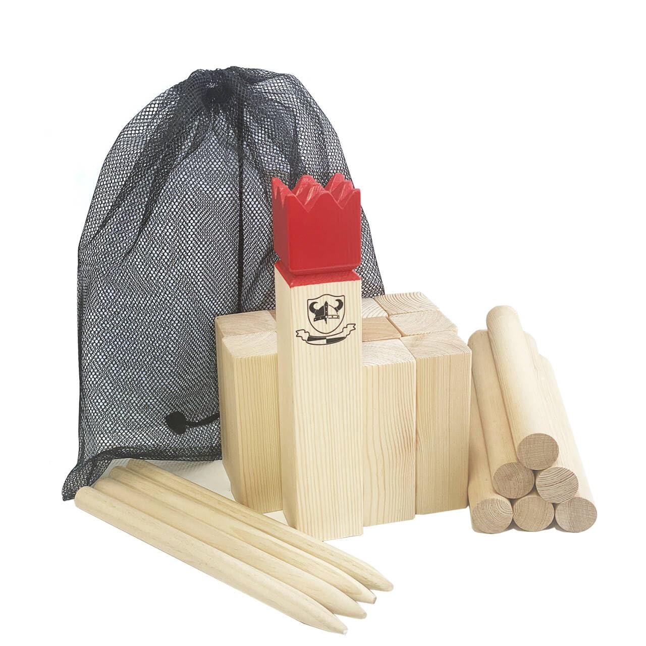 Kubb Outdoor Game Viking Game Hardwood Garden Throwing Toy with Carry Bag (28 x 5.5 x 5.5 cm-King)
