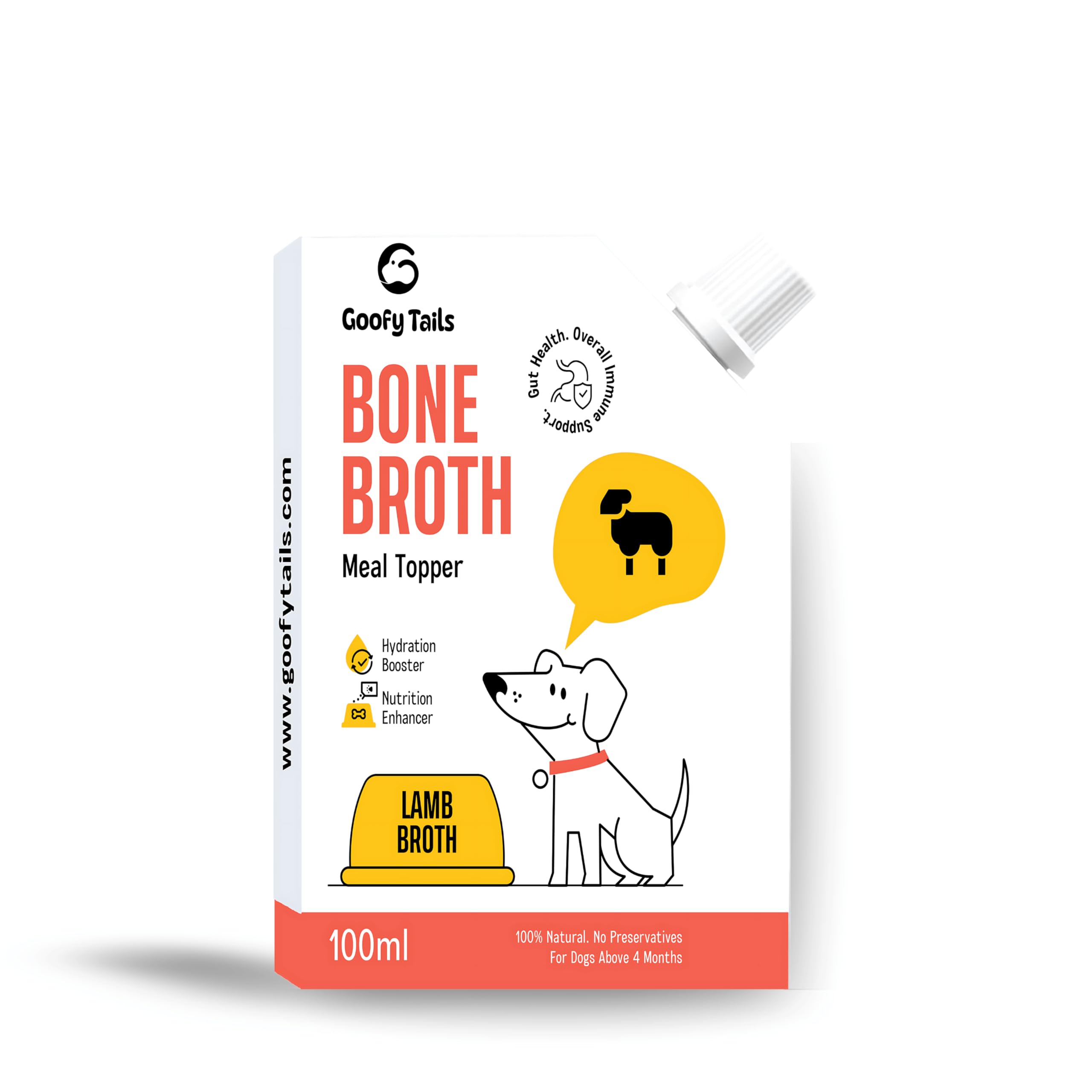 Goofy Tails Lamb Bone Broth for Dogs 100 ml (100 ml X 1 Pack), Human Grade, Preservative Free, Gut Friendly Dog Food Topper, Dog Supplements with Natural Collagen