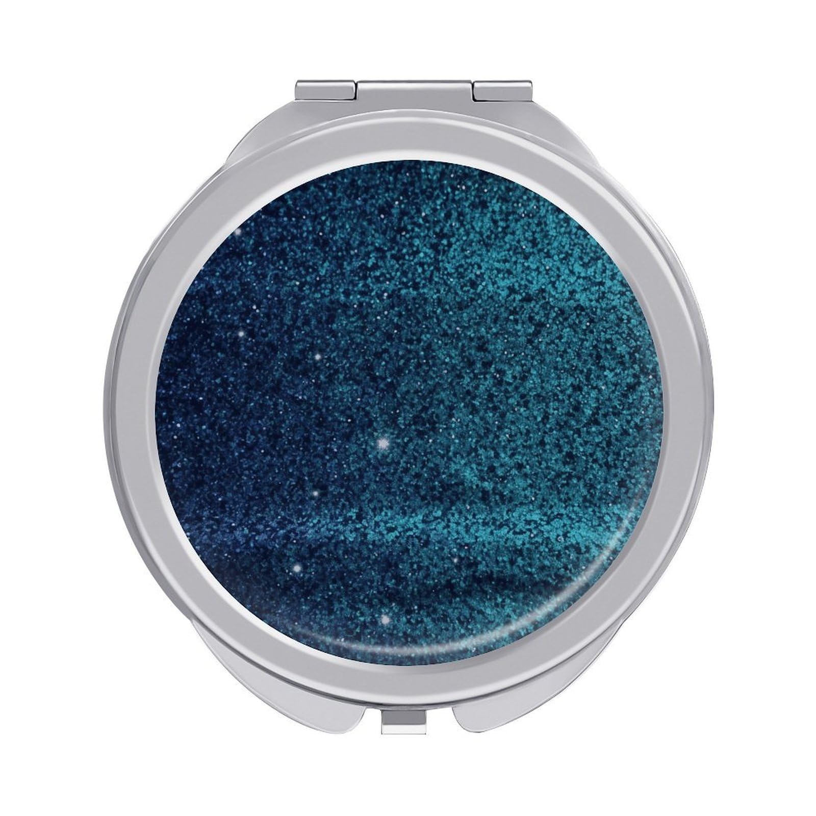 LDGSUPH Teal Glitter Travel Makeup Mirrors Portable Compact Mirror Double-Sided 2X/1X Magnifying Folding Pocket Mirror Mini Round Handheld Mirrors for Home Outdoor