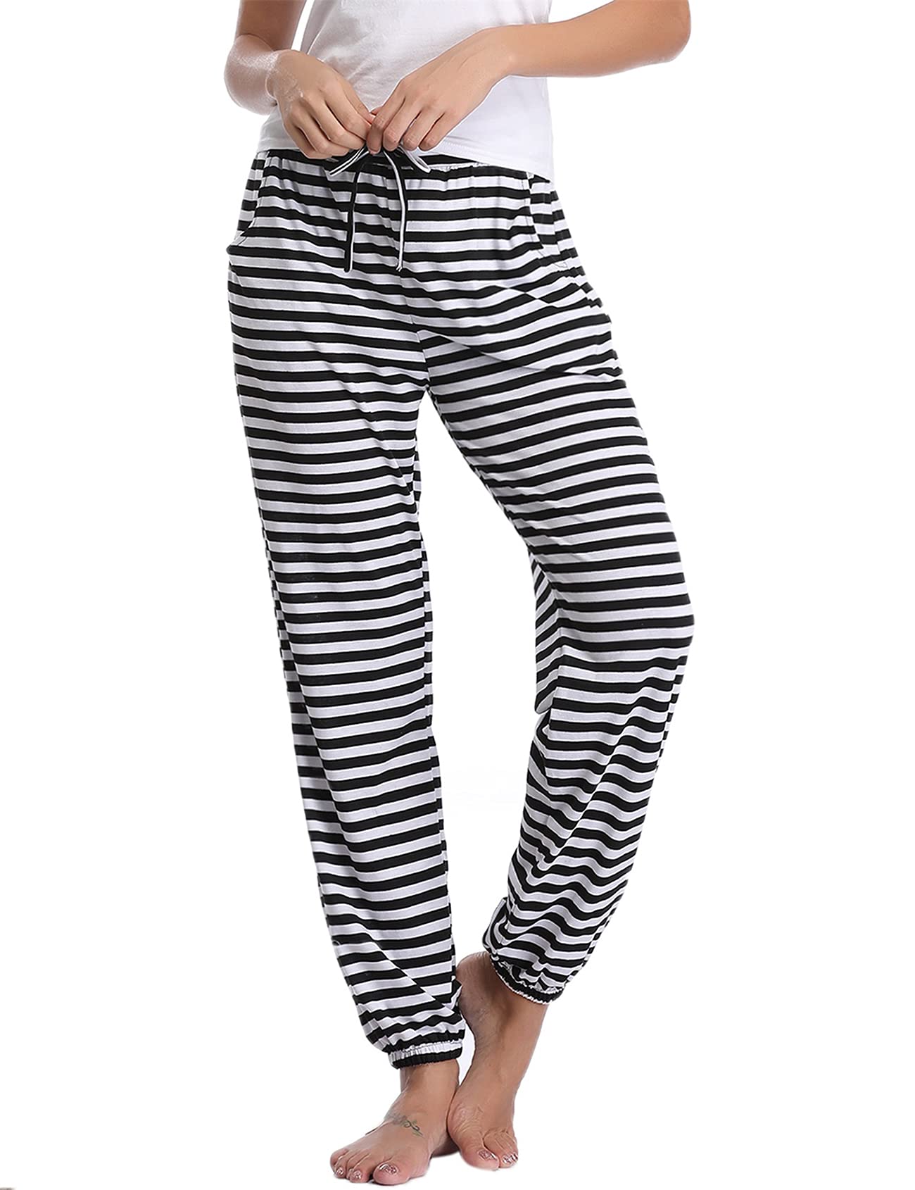 Nieery Pyjamahose Damen Baumwolle Schlafanzughose Lang Jogginghose Sporthose Sweatpants Freizeithose Hausanzug Nachtwäsche