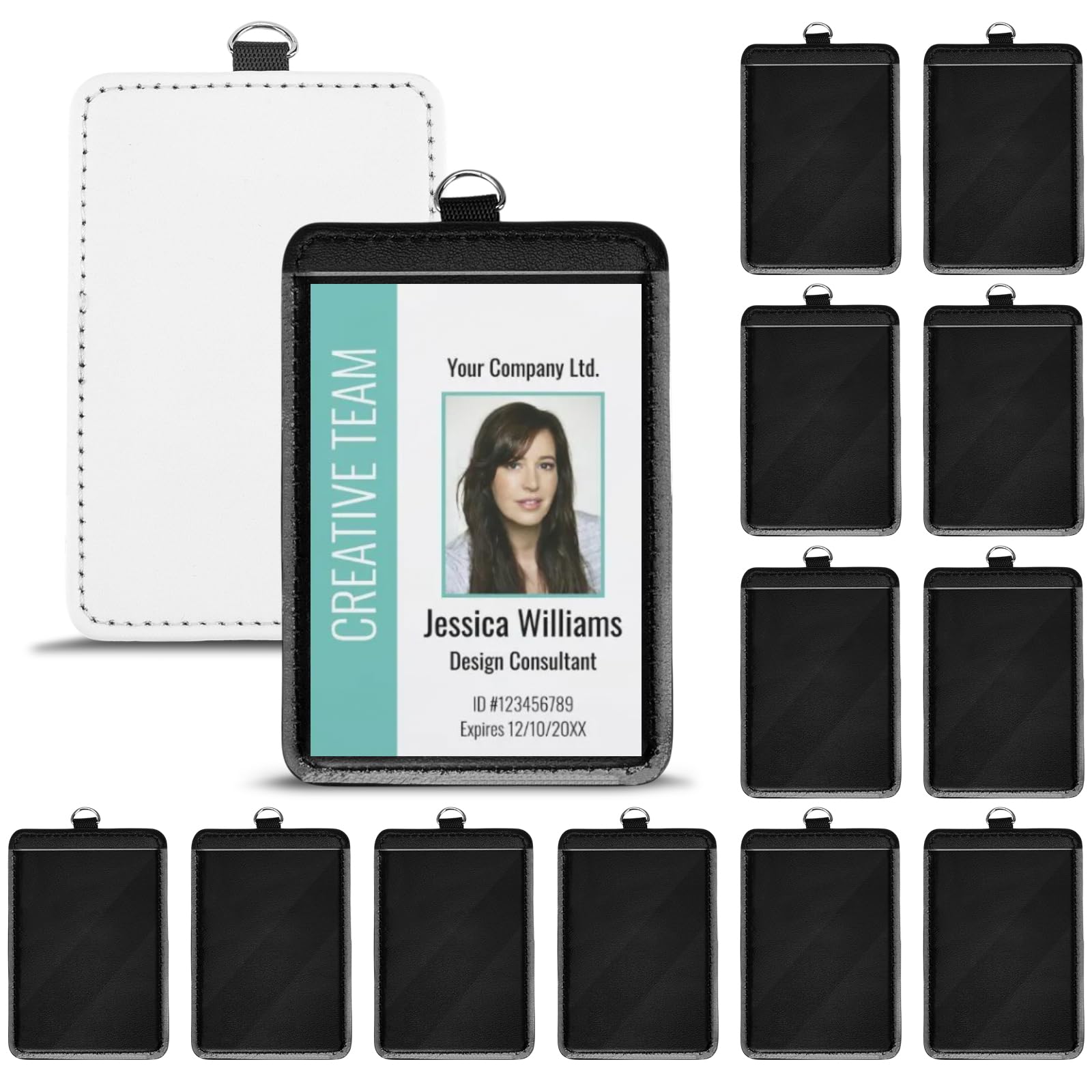 INTERWARM 20 Pack Sublimation ID Badge Holder Blank PU Leather id Card Heat Transfer Print Waterproof Name Tags Vertical Style for Coach Office Employees Teacher with Keychain Clip Hanging Rope