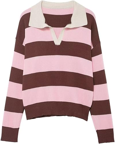 Super Soft Striped Sweatshirts for Women 2026 Basic Knit Comfort Womens Warm Swe