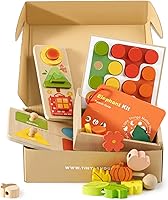 Vista 10 de Tiny Land Set de Juguetes Montessori para Bebés de 1 Año Kit de Juego Pensador - Juguetes de Aprendizaje de Madera 5 en 1 con Caja de Clavijas