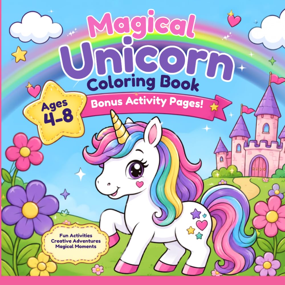 Magical Unicorn Coloring Book: A Fun Coloring & Activity Book with Bonus Mazes, Tracing, Counting, and More!
