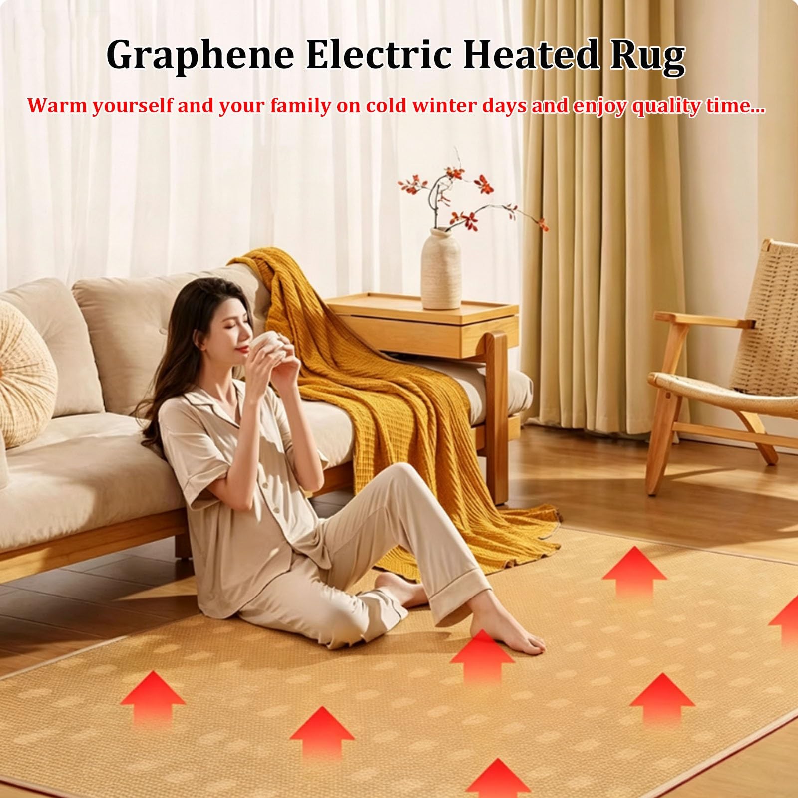 Tappetino riscaldante in grafene, tappeto elettrico riscaldante | Temperatura regolabile e timer, ampio tappeto morbido per camera da letto, ufficio e sala giochi(A,104x204cm)