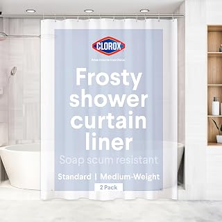 Clorox Premium PEVA Shower Curtain Liner 2-Pack, 72x72 Frosty, Waterproof 6g with Weighted Magnets & Anti-Scum Treatment