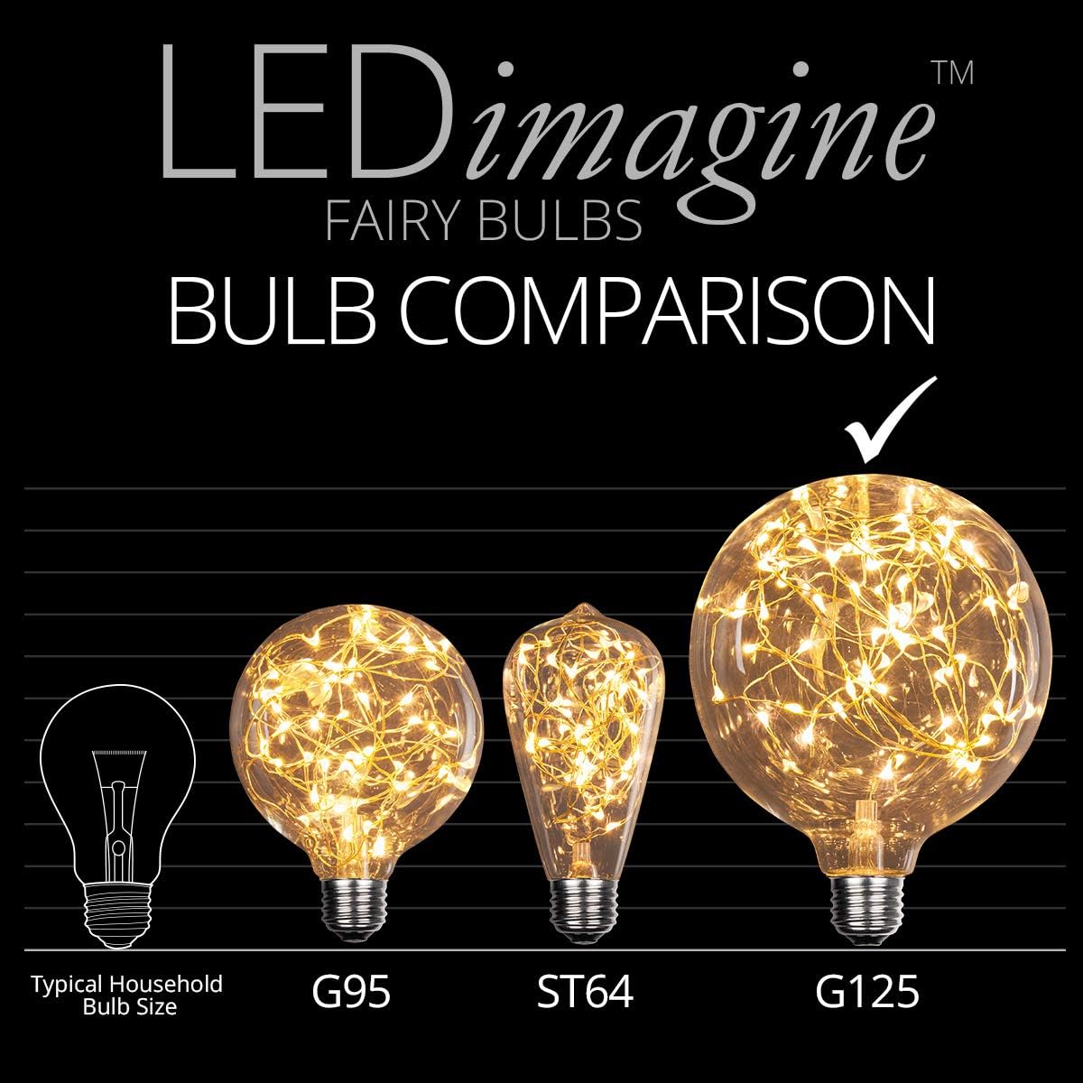 Wintergreen Lighting LEDimagine Fairy String Light Bulb Fairy Lights, LED Globe Fairy Light Pendant Bulb, Globe Fairy LED Light (Warm White, G125 Globe Light Bulb, E26 Base)